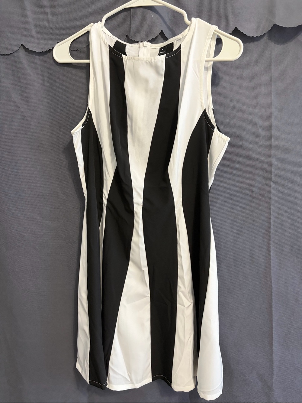 SHEIN Black & White Vertical Stripe Sleeveless Mini Dress